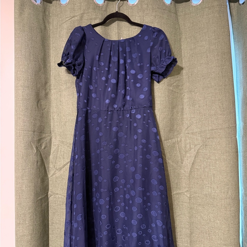 Ava & Viv Navy Polka Dot Puff Sleeve Midi Dress